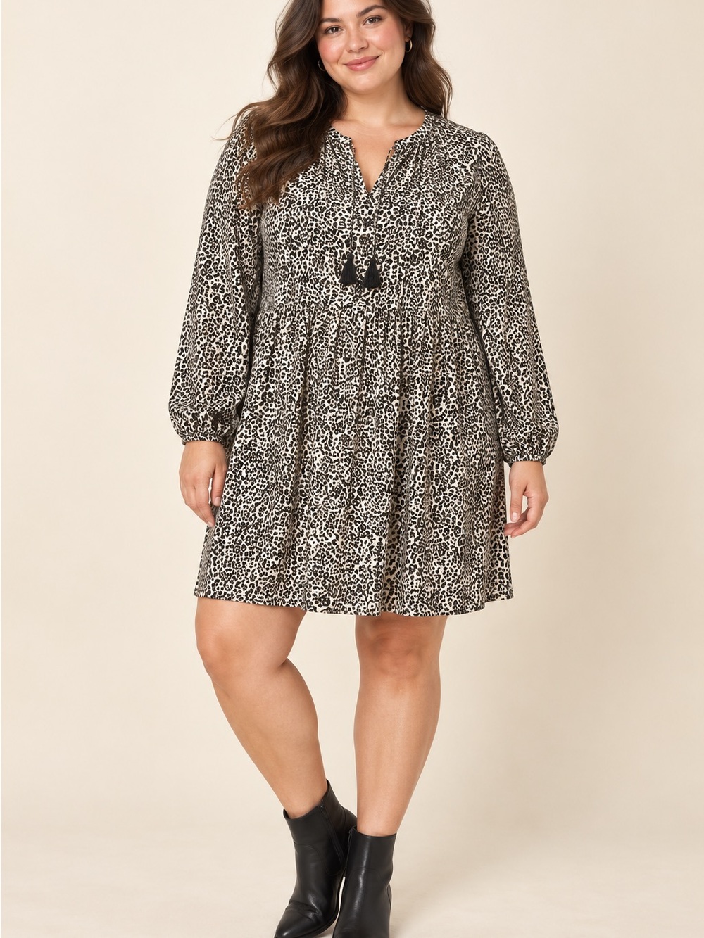 Old Navy Leopard Print Tassel-Tie Long Sleeve Dress – XL